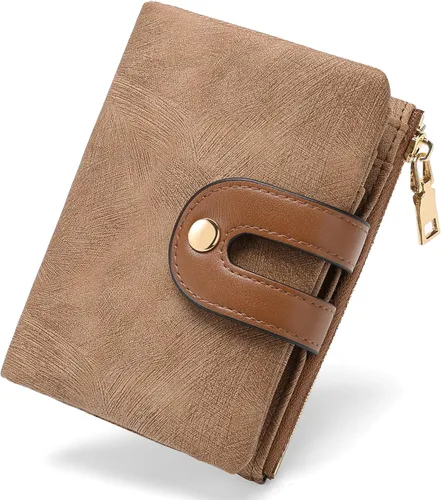 Miniatura 8 de RNIEGA Billeteras pequeñas para mujer, de cuero, plegable, con bloqueo RFID, tarjetero compacto con bolsillo para monedas con cremallera