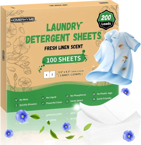 Sábanas de detergente para ropa – Aroma de lino fresco, 200 cargas (100 hojas), sin plástico para viajes, dormitorios, hogar, apartamentos,