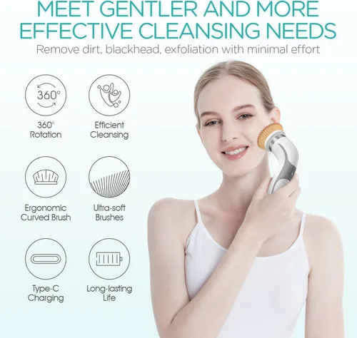 Miniatura 2 de VOGOE Cepillo de limpieza facial, exfoliante facial giratorio, recargable, rotación de 2 velocidades, cepillos eléctricos para limpieza y Gris
