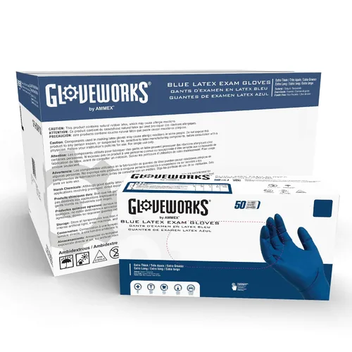 Miniatura 9 de Guantes de látex resistentes Glove Plus de Ammex, caja de 50 unidades, desechables, libres de polvo, de calidad industrial, 0.4 pulgadas