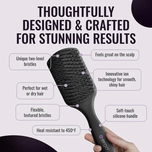 Miniatura 3 de ERGO Cepillo de Paleta Mini Súper Suave para Secado con Secador - Cepillos de Pelo para Mujeres con Cabello Grueso o Fino - Cepillo de Pelo Dual