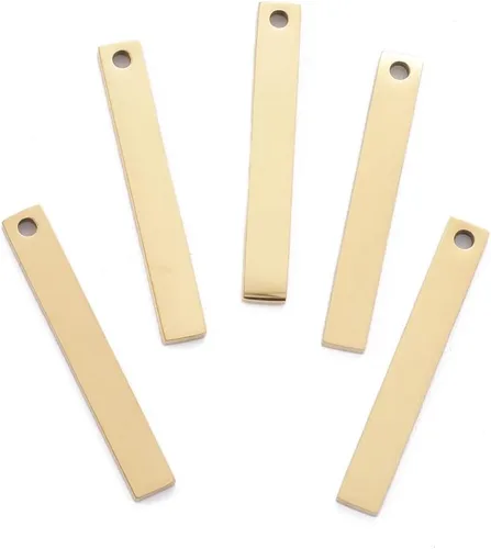 LiQunSweet 5 piezas de acero inoxidable dorado de 1.378 in, barra vertical grabada larga, etiquetas de estampado en blanco, colgantes de tubo para