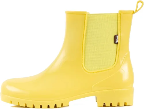 Planone - Botas impermeables cortas, para mujer, para jardín, blancas, antideslizantes, botas de lluvia tipo Chelsea, con plantillas cómodas,