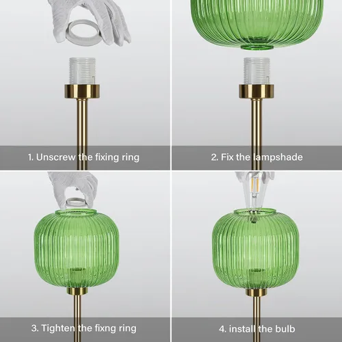 Miniatura 6 de Lámpara de mesa de cristal verde con 3 vías regulable y control táctil, lámpara de mesita de noche vintage moderna de mediados de siglo