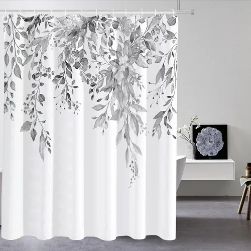 Miniatura 12 de Tititex Spun Sugar - Juego de cortinas de ducha de eucalipto azul claro, hojas de acuarela brillantes en la parte superior, decoración floral