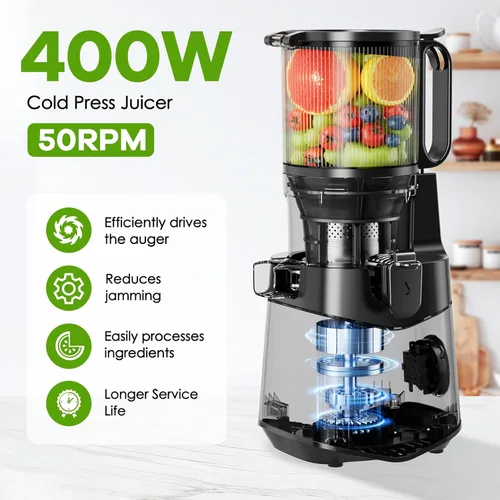 Miniatura 4 de EanOruus Exprimidor de prensa en frío, máquina extractor de jugo de canal de alimentación de 5.8 pulgadas de ancho con 400 W, alto rendimiento