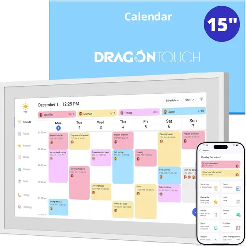 Miniatura 11 de Dragon Touch Calendario Digital de Tabla de Tareas de 10.1 Pulgadas – Pantalla Táctil Interactiva, Planificador Familiar Inteligente, Calendario