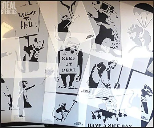 Miniatura 3 de Banksy Stencil - Nola Umbrella Rain Girl Decoración reutilizable para el hogar y pintura artística (XL/17.3 x 30.7 in)