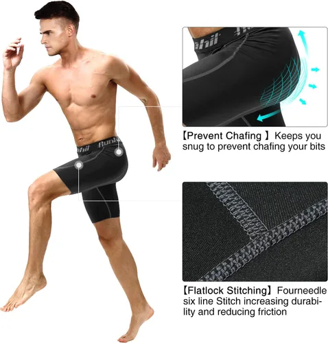 Miniatura 4 de Runhit - Pantalones cortos deportivos de compresión para hombre, de elastano para correr y entrenar
