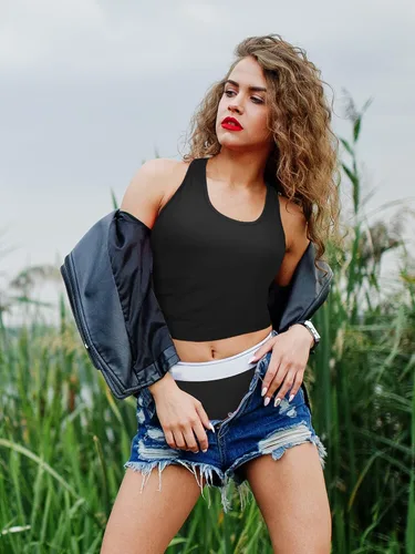 Miniatura 6 de Geyoga 8 piezas de camisetas cortas sin mangas para mujer, camiseta corta de algodón con espalda cruzada
