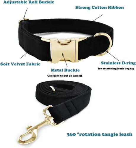 Miniatura 2 de Love Dream Juego de collar y correa de terciopelo para perro, suave y cómodo, correa ajustable y collar con hebilla de metal resistente para perros