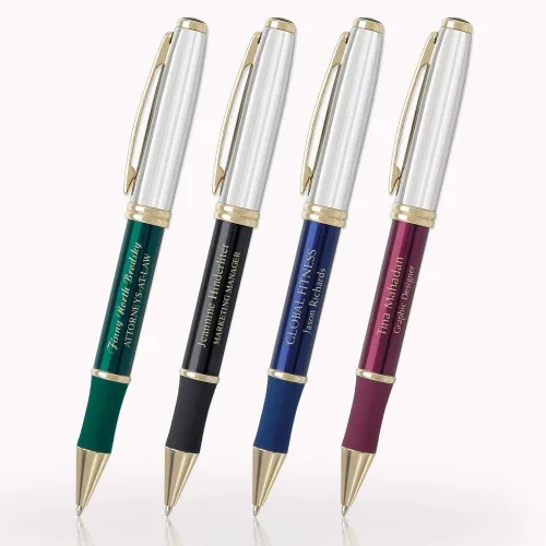 Miniatura 2 de 1 bolígrafo de metal ejecutivo grabado con láser personalizado en color negro clásico con detalles en tono dorado. Tinta negra.