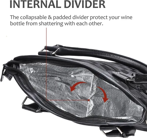 Miniatura 4 de Tirrinia - Portavinos aislada para regalo con 2 botellas – Bolso de transporte para vino/champaña con acolchado para viajes, estuche portátil