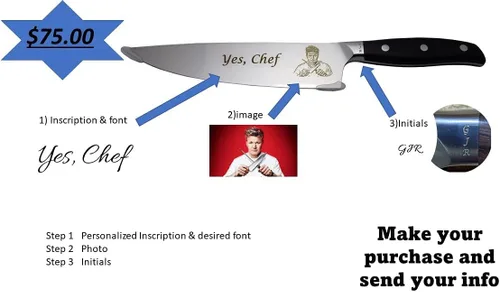 Miniatura 7 de Cuchillo de chef personalizado, cuchillo de chef personalizado de 8 pulgadas, foto grabada, logotipo o ilustración, acero alemán 1.4116, cocina