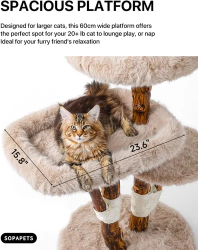 Miniatura 5 de Torre Estética para Gatos para Gatos Grandes, Árbol Grande para Gatos Maine Coon de Interior con Piel de Zorro Sintética, Poste Rascador de Sisal