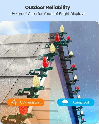 Miniatura 5 de SURAIELEC C9 Luces LED de Navidad con clips, 67 pies, 100 luces de techo de Navidad para exteriores con clips de resorte, luces de cadena rojas