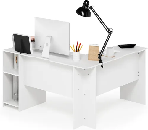 Miniatura 9 de Furinno Abbott - Escritorio en forma de L con estantería, color americano/cromado Americano/Cromo