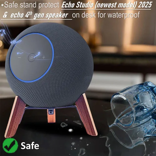 Miniatura 2 de Soporte de madera real para Echo Studio (nuevo modelo) 2025, Echo (4ª generación), altavoz casero, soporte de trípode de escritorio protege Alexa