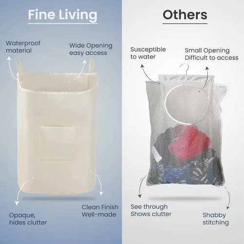 Miniatura 6 de The Fine Living Co. - Cesto colgante para ropa sucia con ganchos para la puerta y adhesivo, bolsa de lavandería duradera que ahorra espacio