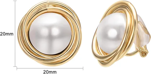 Miniatura 15 de Yoursfs Aretes de clip de perlas blancas grandes para mujer, chapados en oro de 18 quilates, hipoalergénicos, sin perforaciones, joyería brillante