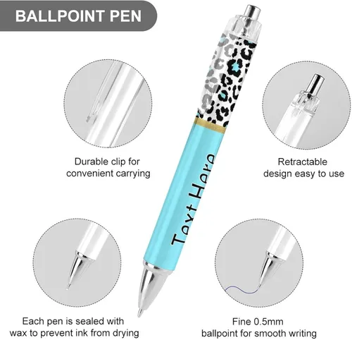 Miniatura 3 de Bolígrafos personalizados con estampado de leopardo negro y azul con punta de lápiz capacitivo, bolígrafos grabados personalizados con nombre