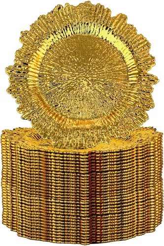 Miniatura 9 de Juego de 32 bajoplatos Reef para mesa de cena, bandeja de servicio, bajoplatos florales de plástico decorativos para decoración de mesa, para bodas