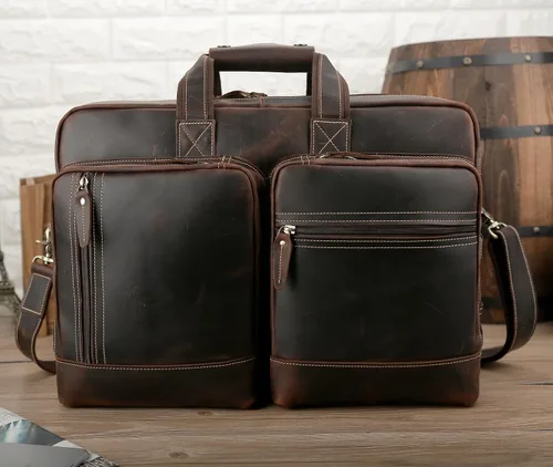 Miniatura 3 de Maletín de cuero para hombre, ampliable, grande, de 17 pulgadas, para laptop, bolsa de hombro, bolsa de viaje de negocios