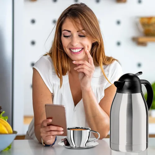 Miniatura 6 de OGGI Catalina - Jarra térmica de acero inoxidable de 68 onzas, contenedor al vacío de doble pared con botón superior, jarra de café aislada, jarra