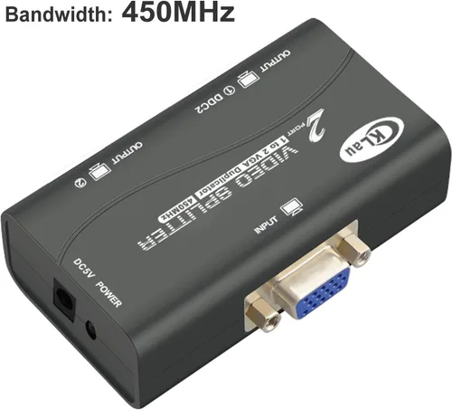 Miniatura 2 de 450MHz Ancho de banda 2 puertos VGA Splitter Amplificador Caja 1 PC a 2 Monitores SVGA Divisor de Video Soporte 2048 x 1536 Resolución hasta 164ft