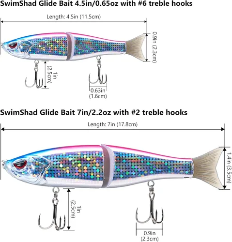 Miniatura 2 de Señuelos Bassdash SwimShad Glide articulados Swimbait Lubina Cachorro Salmón Trucha Almizclado Señuelo de Pesca Rosado/Plateado