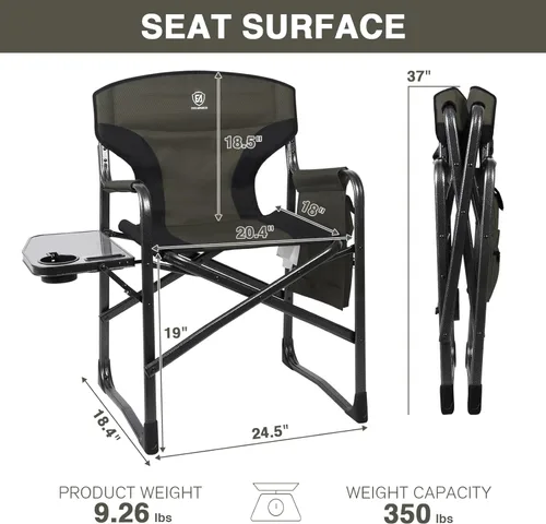 Miniatura 3 de EVER ADVANCED Sillas de director plegables ligeras para exteriores, silla de camping de aluminio con mesa auxiliar y bolsa de almacenamiento, Verde