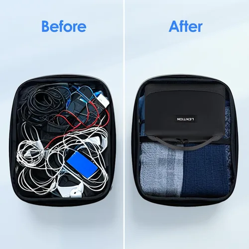Miniatura 4 de LENTION Estuche organizador de electrónica premium con asa, bolsa grande de viaje con múltiples compartimentos para tableta, cargadores de MacBook