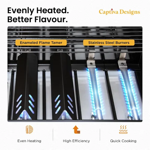 Miniatura 8 de Captiva Designs - Barbacoa de gas propano de 6 quemadores con quemador lateral y rejilla y placa de hierro fundido esmaltada en porcelana