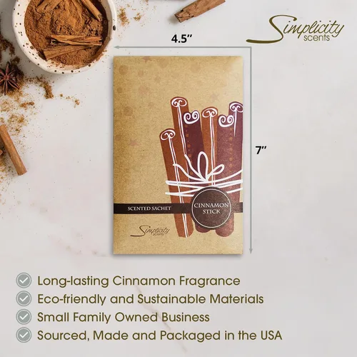 Miniatura 3 de Simplicity Scents - Paquete de 6 bolsitas perfumadas en barra de canela, otoño e invierno, bolsas perfumadas de larga duración, fragancia