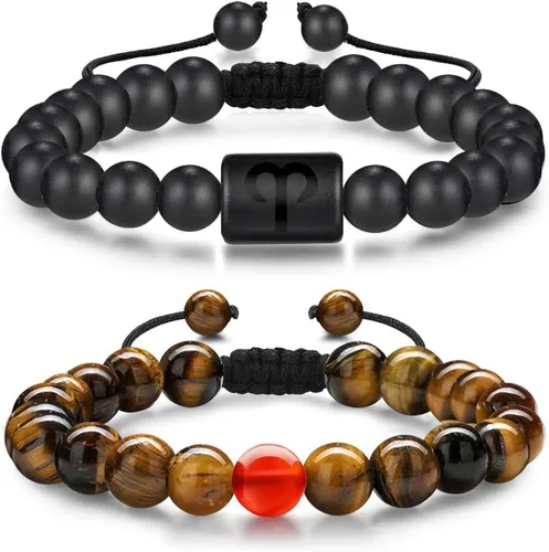 Pulseras del zodiaco para hombres y mujeres, hechas a mano, ojo de tigre natural de 0.315in y piedra de ágata mate para hombre, pulseras de