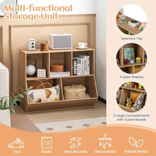 Miniatura 9 de Costzon Organizadores de juguetes y almacenamiento con estantería para libros, estante de libros infantiles de madera de 5 compartimentos, gabinete