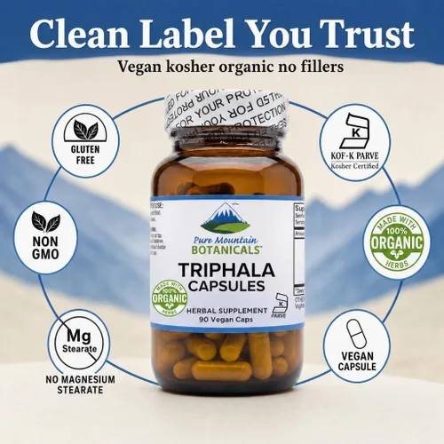 Miniatura 4 de Pure Mountain Botanicals Triphala Cápsulas 90 cápsulas veganas kosher ahora con 500 mg mezcla orgánica de fruta india Amla