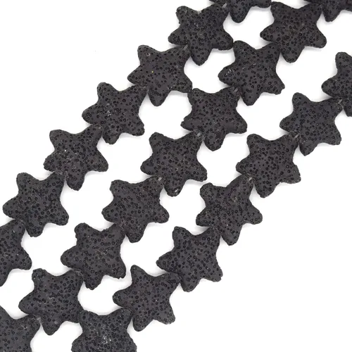 Miniatura 2 de Cuentas de lava de estrella, cuentas de roca de lava negra natural, 0.866 in x 0.787 in