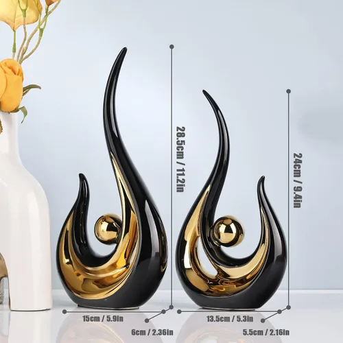 Miniatura 2 de XMGZQ 2 piezas Estatua de Arte Abstracto Moderno en Negro y Oro para Decoración de Mesa, Elegante Estatua de Cerámica para Acento de Decoración