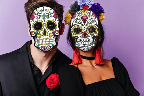 Miniatura 5 de Heureppy 6 máscaras de papel del Día de los Muertos para Día de los Muertos, accesorios de fotos, accesorios de disfraces para fiestas Estilo 01