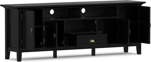 Miniatura 3 de SIMPLIHOME Redmond - Soporte para TV, consola multimedia de madera maciza de 72 pulgadas de ancho en negro, centro de entretenimiento de transición