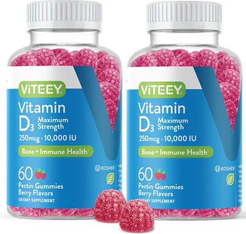 Miniatura 7 de Viteey Gomitas de vitamina D3 para adultos y adolescentes, 10,000 UI, 250 mcg, máxima fuerza, salud de las articulaciones y los músculos, refuerzo