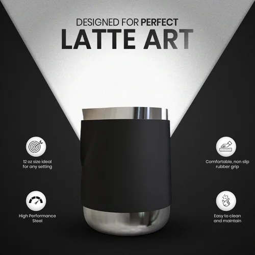 Miniatura 3 de Rattleware - Jarra Macchiato sin mango de 12 onzas, funda de silicona Control de arte latte sin mango