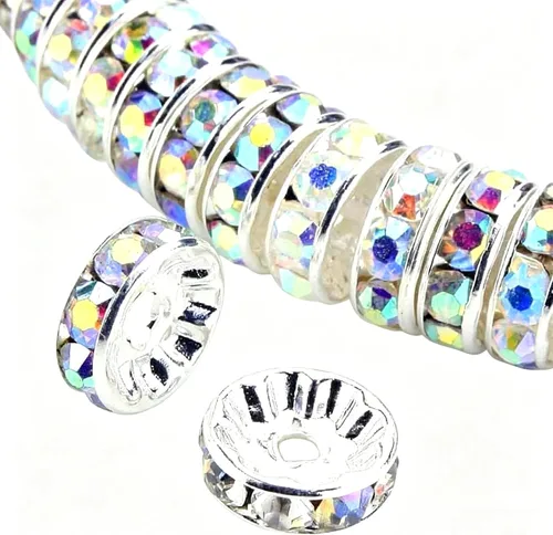 Miniatura 18 de Weebee 100 cuentas espaciadoras Rondelle, cuentas de cristal chapadas en plata, con diamantes de imitación checos, cuentas sueltas para hacer joyas
