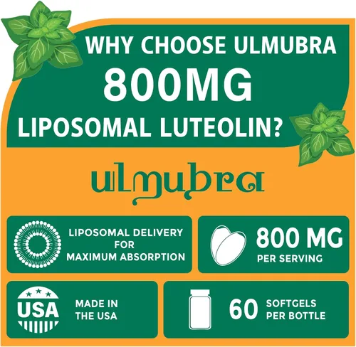 Miniatura 2 de Ulmubra Suplemento de luteolina liposomal de 800 MG, máxima absorción, suplemento antioxidante premium para el cerebro y el bienestar general, 120