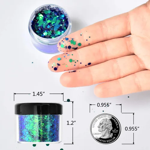 Miniatura 4 de Body Glitter Wenida 9 colores 6.70 oz holográfico iridiscente cosmético festival maquillaje polvo grueso para uñas, cabello, ojos y cara