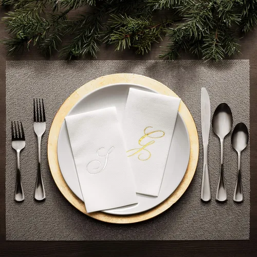 Miniatura 4 de AMERICAN HOMESTEAD - Toallas de mano desechables – Servilletas de invitados con monograma de lámina plateada – Toallas de papel de baño similares al