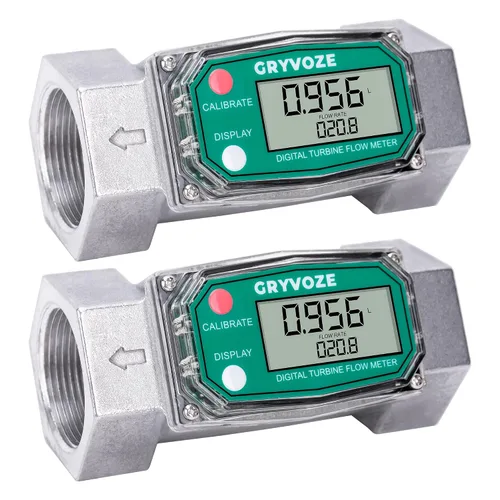 Miniatura 13 de Medidor de flujo de combustible de turbina digital de 1 pulgada, medidor de flujo de rosca NPT en línea de 2.6-26 GPM con adaptadores de 3/4