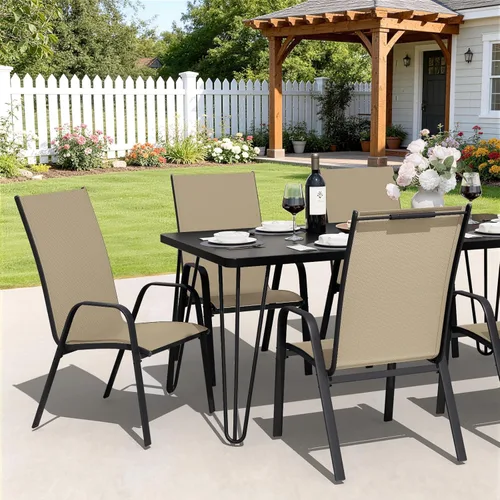 Miniatura 4 de JEAREY - Juego de 4 sillas de comedor de patio, juego de muebles de comedor apilables para exteriores, juego de comedor para todo clima para césped
