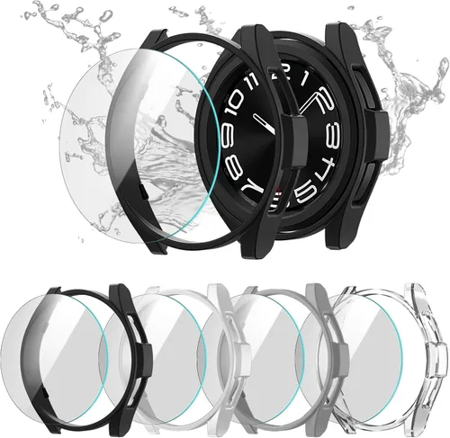 Miniatura 6 de [Paquete de 4+4] para Galaxy Watch 6 Classic - Funda protectora de pantalla de 1.693 in, accesorios de policarbonato duro con película de vidrio